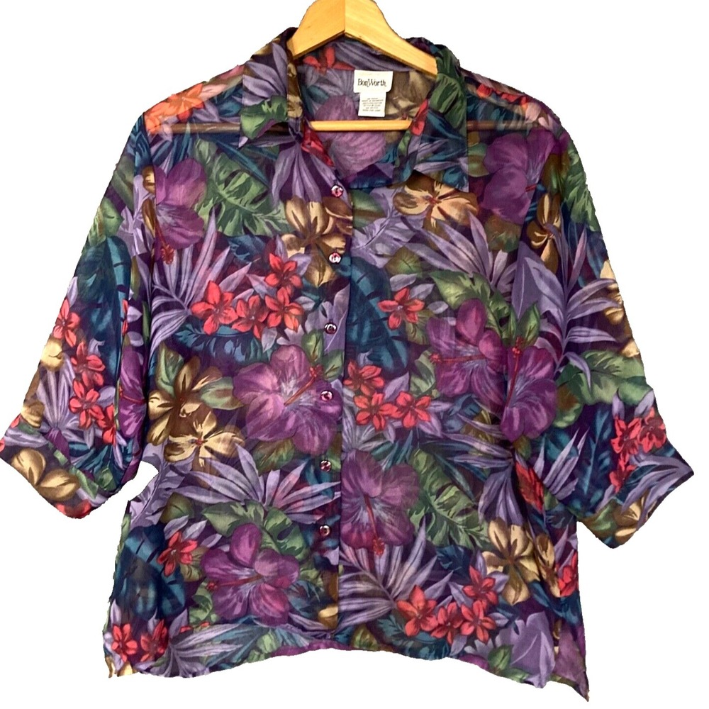 Y2k BonWorth Sheer Dark Floral Fairygoth Fairygrunge Top Womens S Petite Vintage
